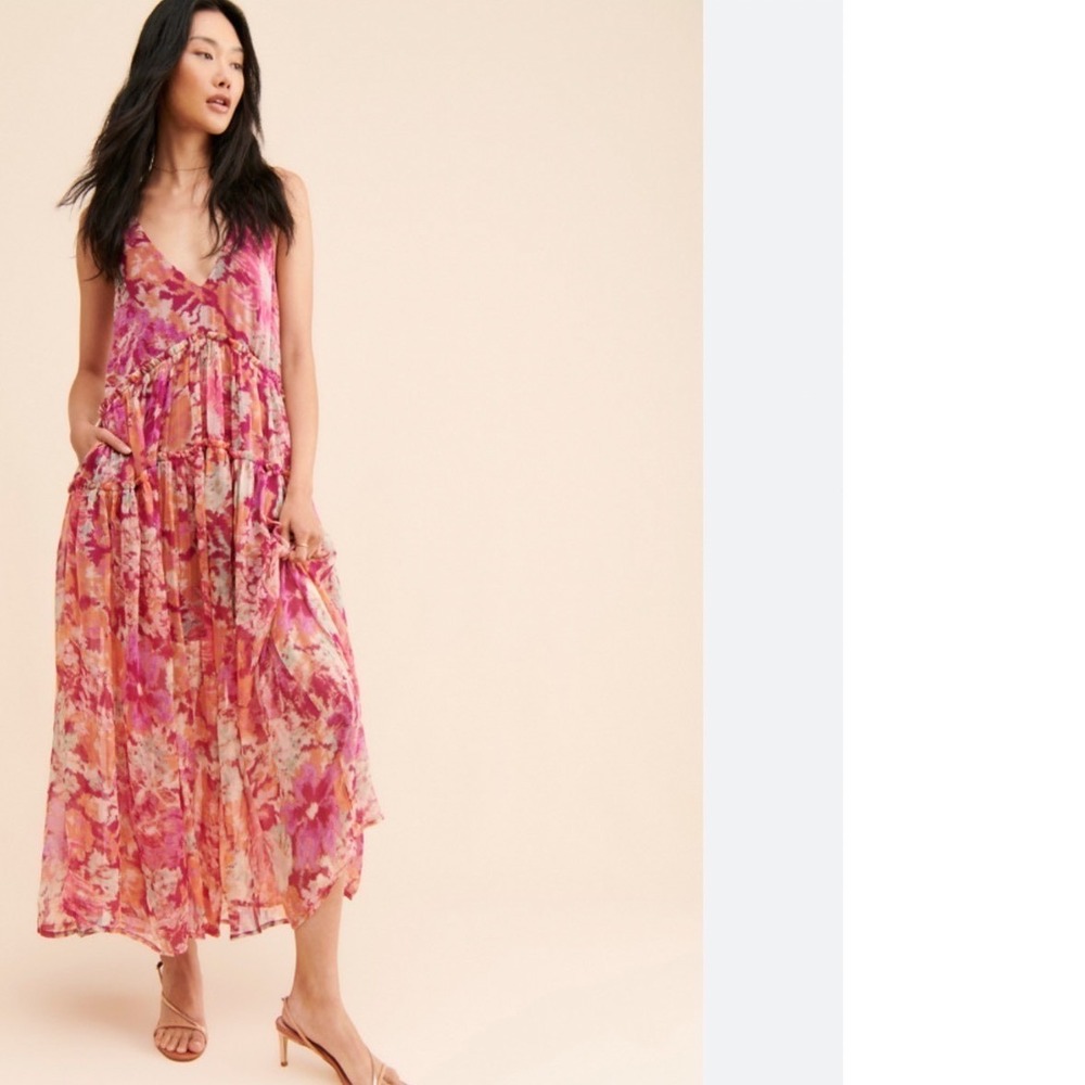 Free People‎ Julianna Maxi Dress Women XS Floral Tiered Boho V-Neck Sleeveless
